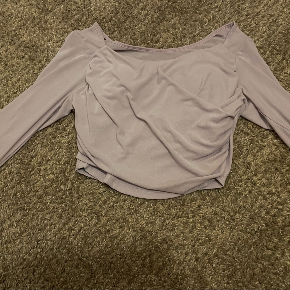 Halara Long Sleeve Ruched Crossover Hem Solid Mesh Yoga Sports Top & Tank Top